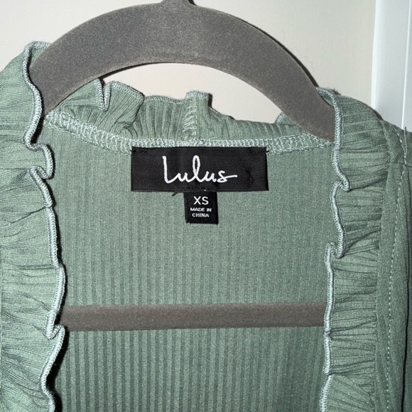 Lulu's Sage Green Ruffle Tie-Front Crop Top - Picture 3 of 4
